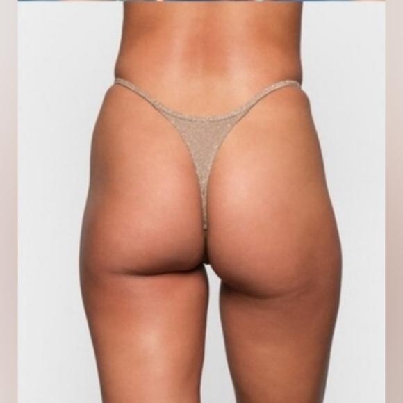 SKIMS 2 Piece Glitter Swim Scoop neck top thong Bikini Set Nude Sienna 22 24 3X - Picture 5 of 8